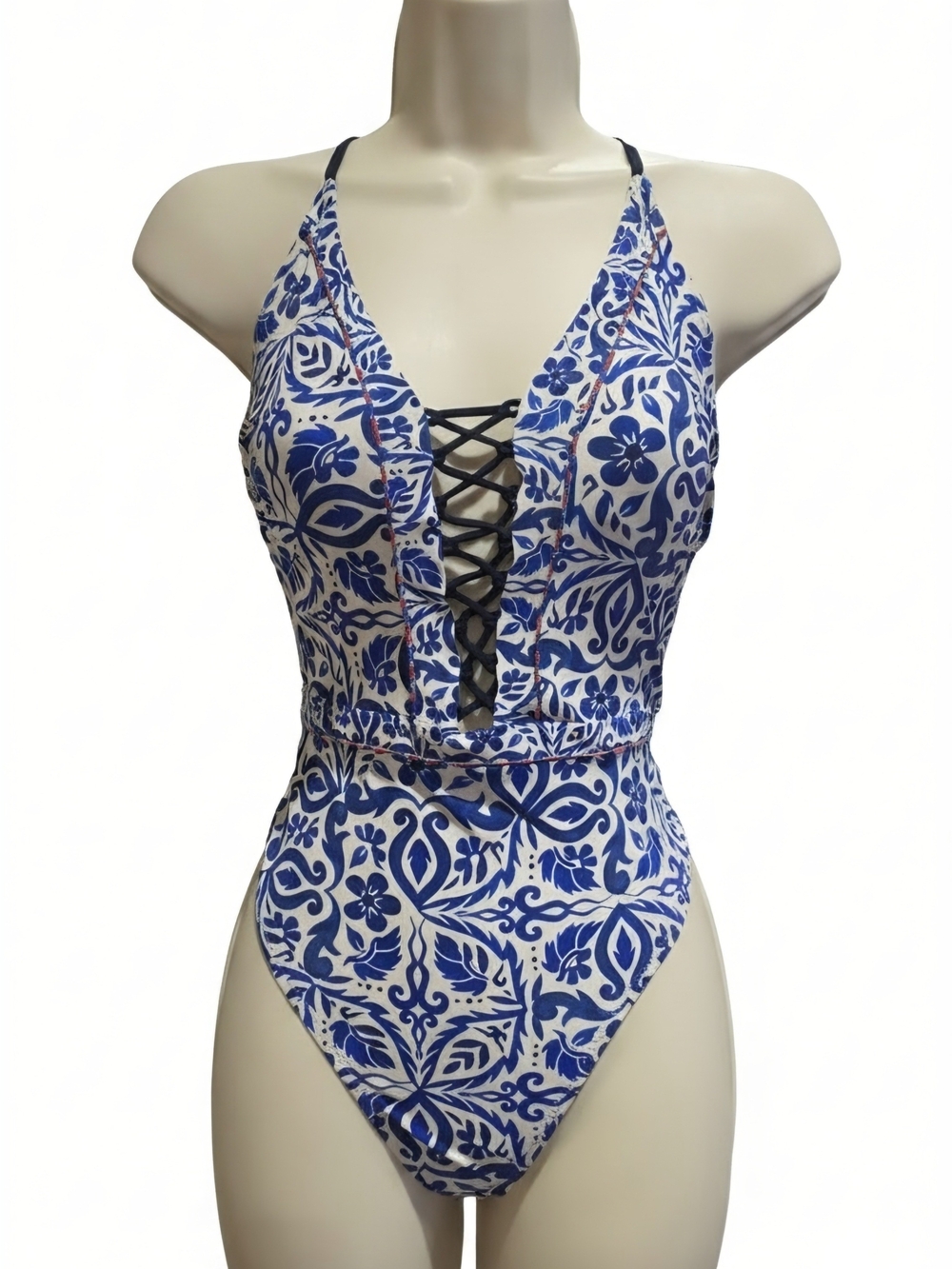 Nanette Lepore Blue and Cream Floral One-Piece Swimsuit